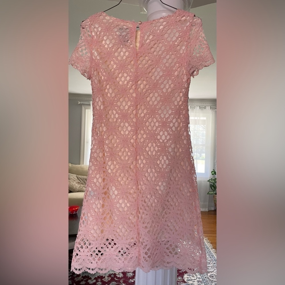 Jack shift dresss . Jack short sleeve pink Lace over Scalloped Hem .size 10 . - Picture 2 of 5
